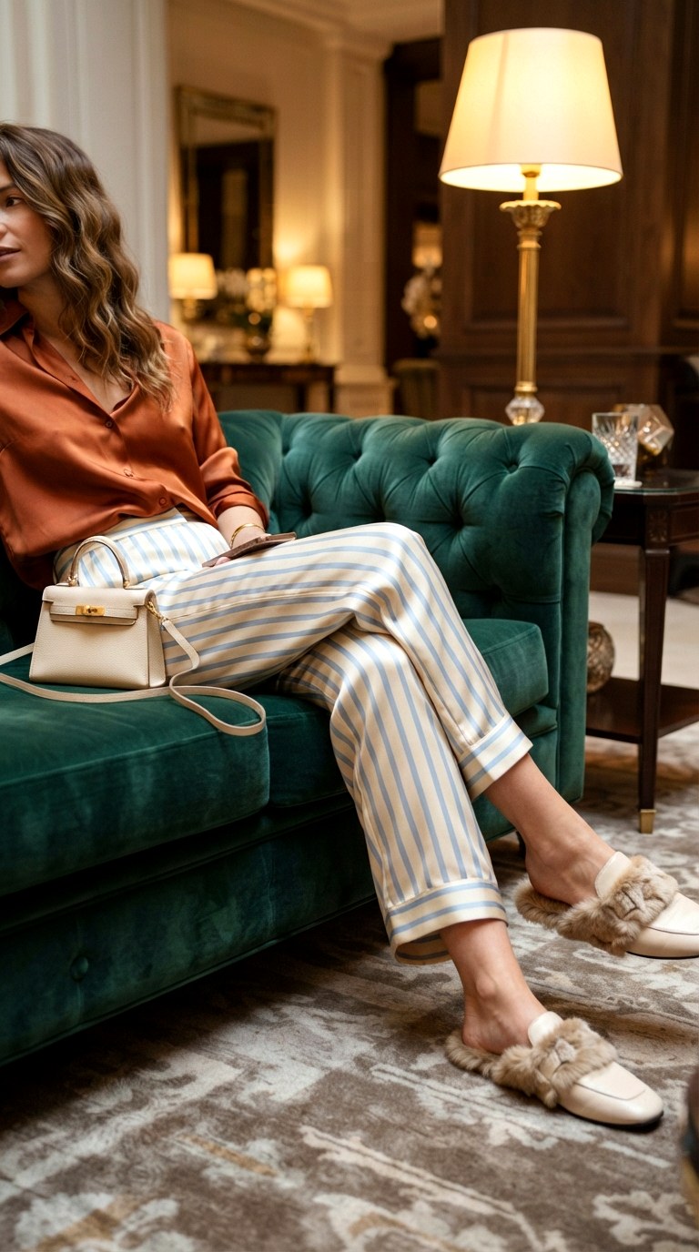 Burnt Orange Shirt With Pajama Style Striped Pants - 29 burnt orange shirt outfit