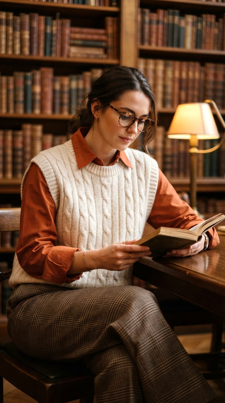 Burnt Orange Shirt With Under a Chunky Knit Vest - 29 burnt orange shirt outfit