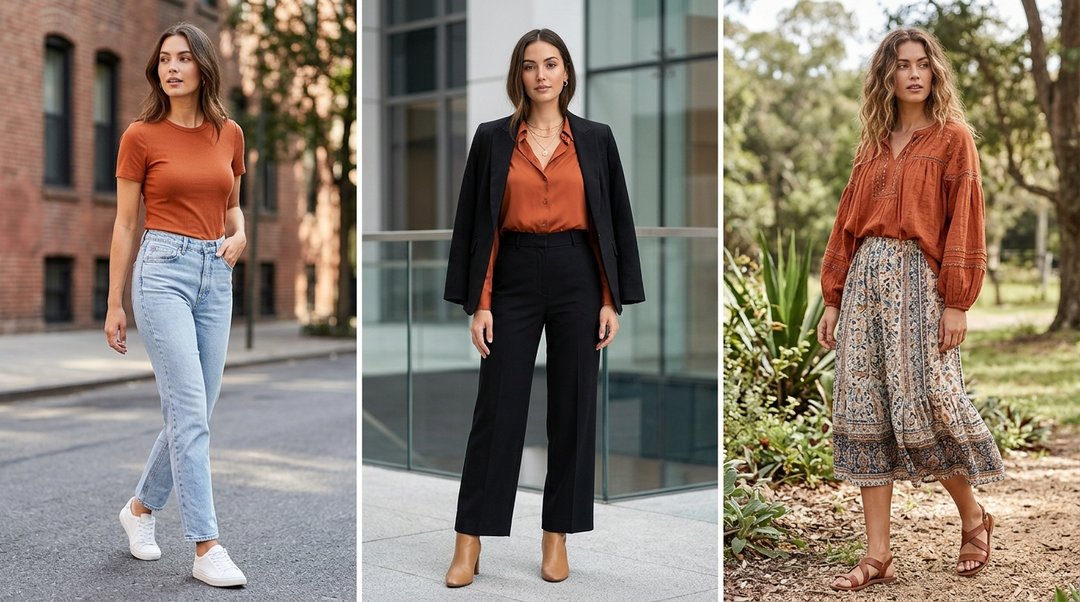 Burnt orange shirt outfit ideas