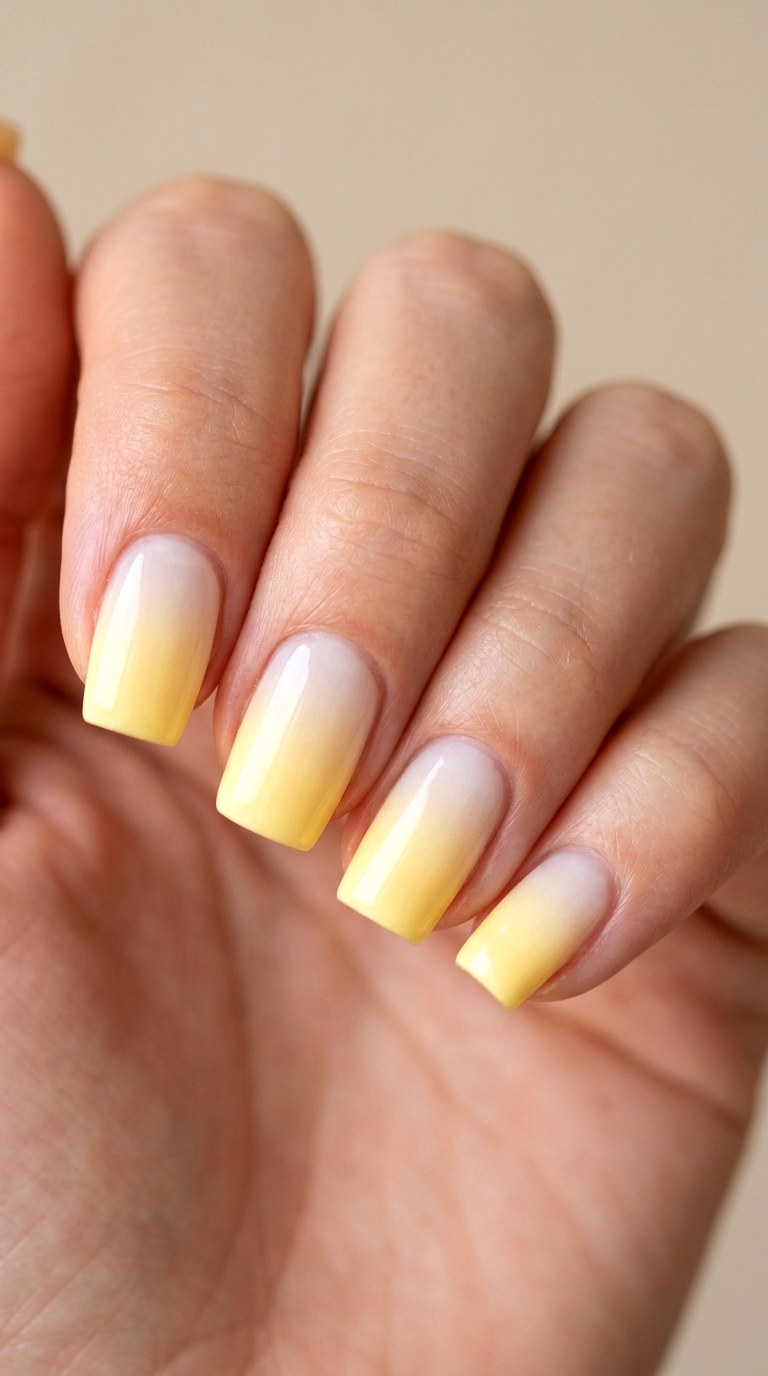 Butter Yellow Soft Square - 30 Dreamy Spring Ombre Nails