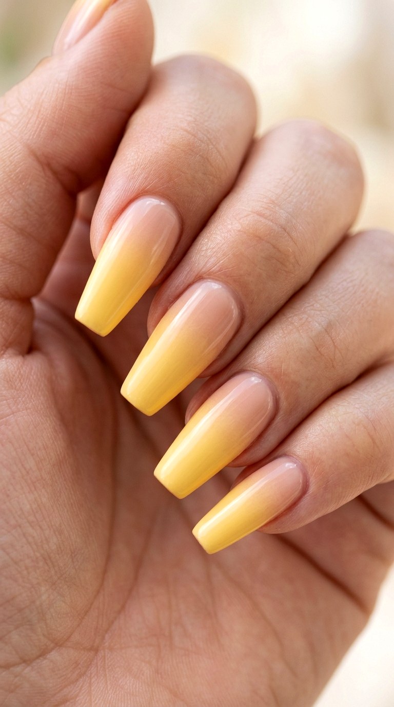 Butter Yellow Sunrise Ombre - 29 Pastel Spring Ombre Nails