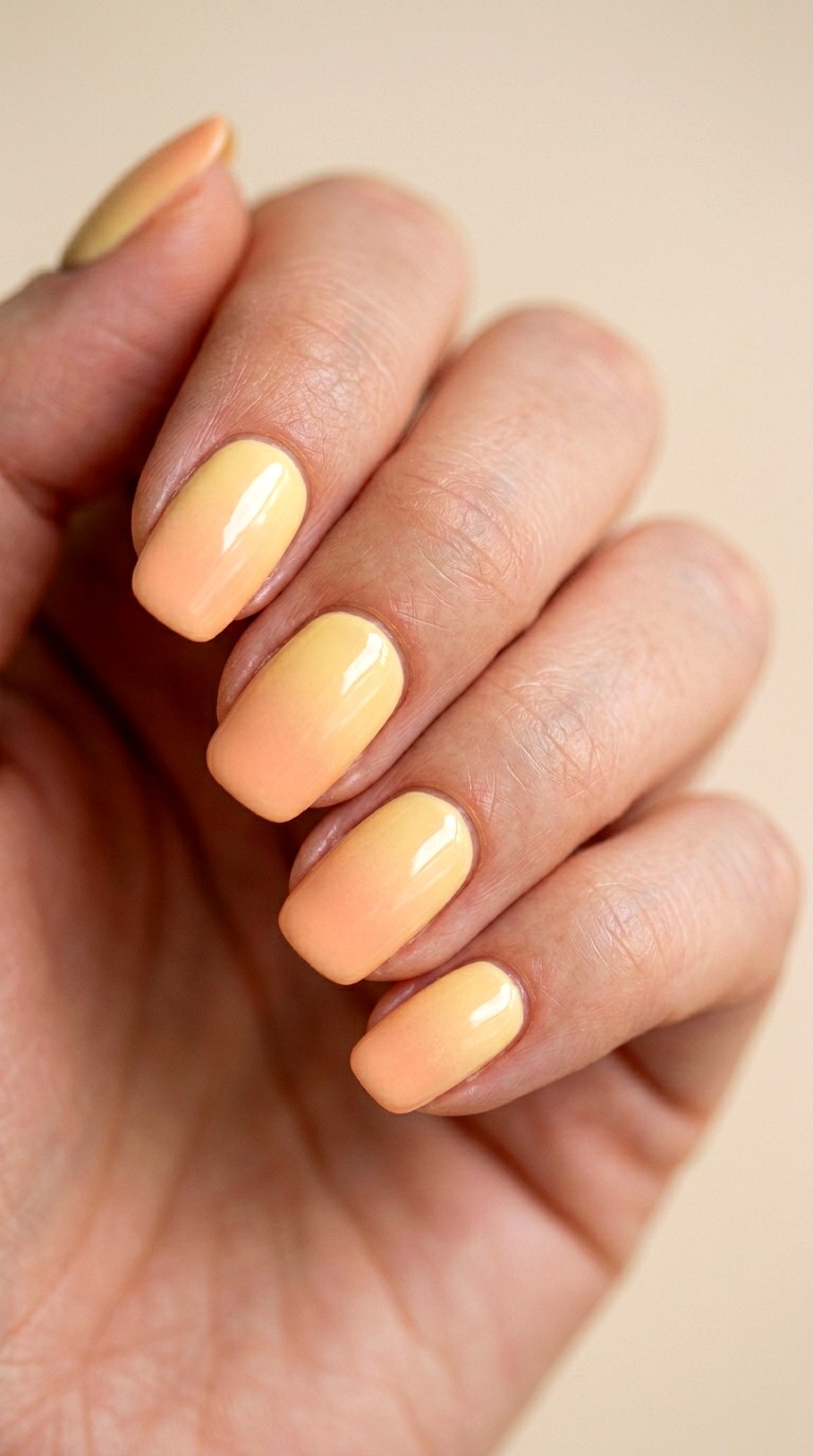 Butter Yellow and Soft Peach Ombre - 28 Stylish Spring Two Colored Nails