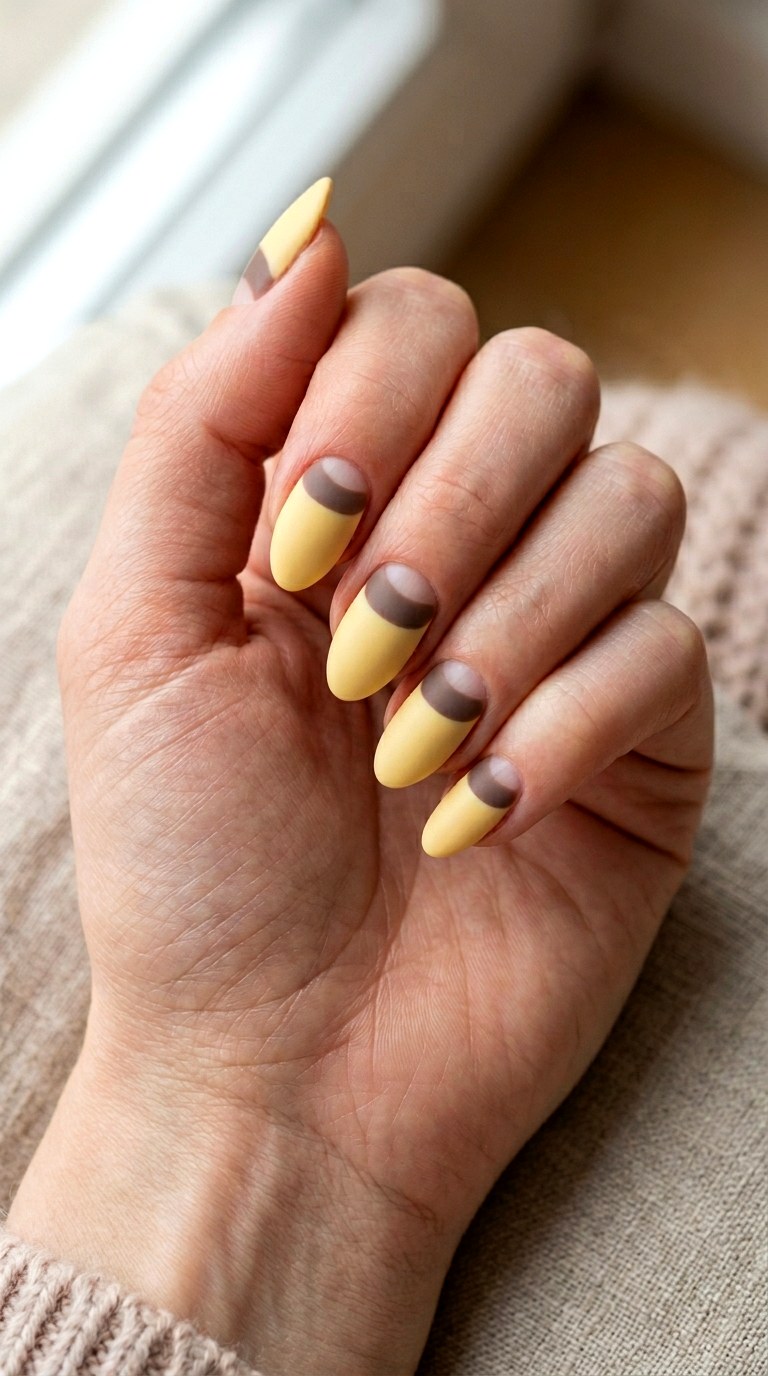 Butter Yellow and Taupe Negative Space - 27 Chic Spring Two Colored Nails