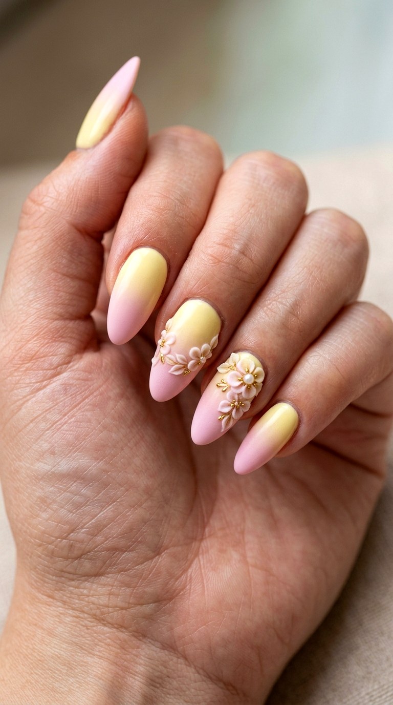 Buttercream Bloom Almond Fade - 21 Classic Spring Acrylic Nails