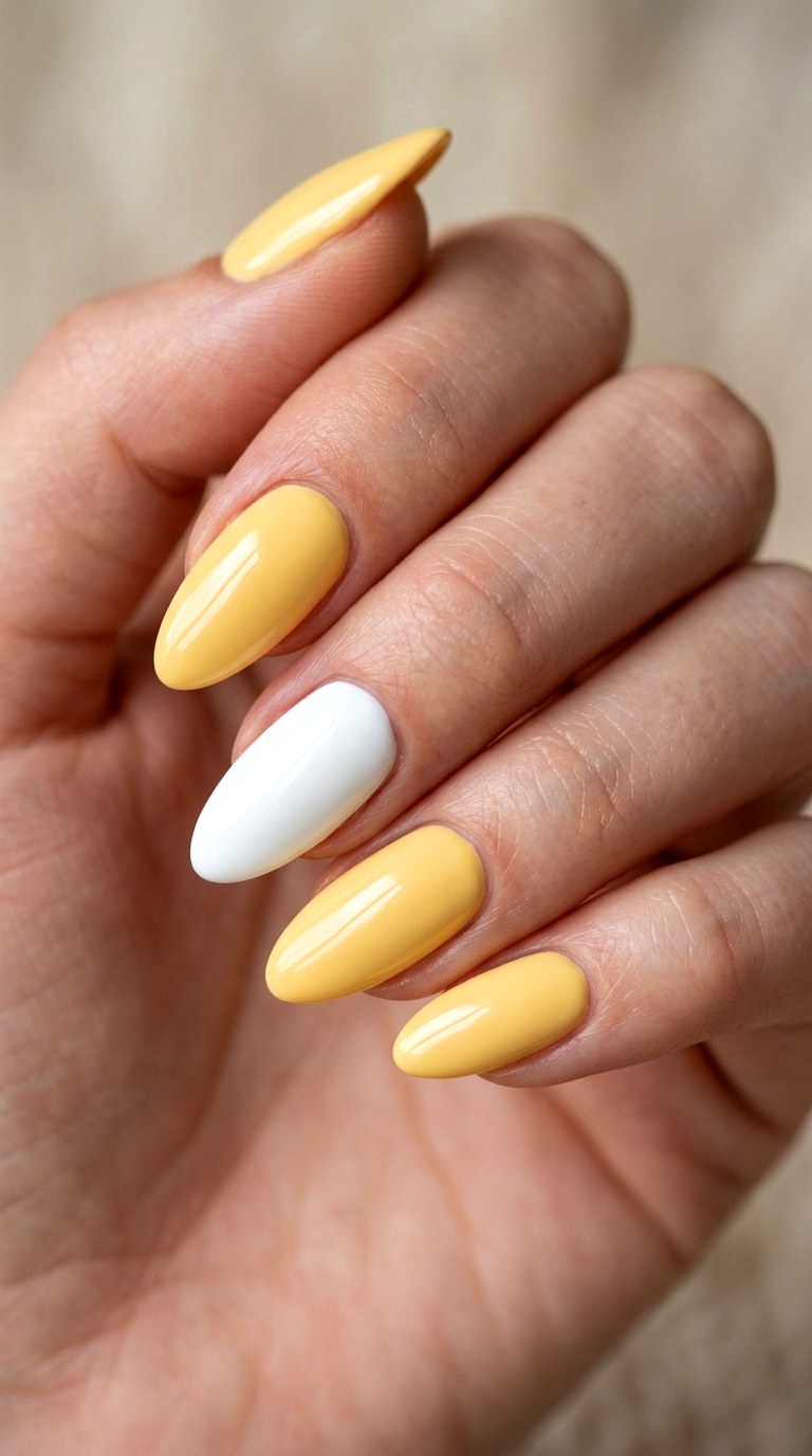 Buttercream Yellow Meets Crisp White Contrast - 30 Brunch Spring Two Colored Nails