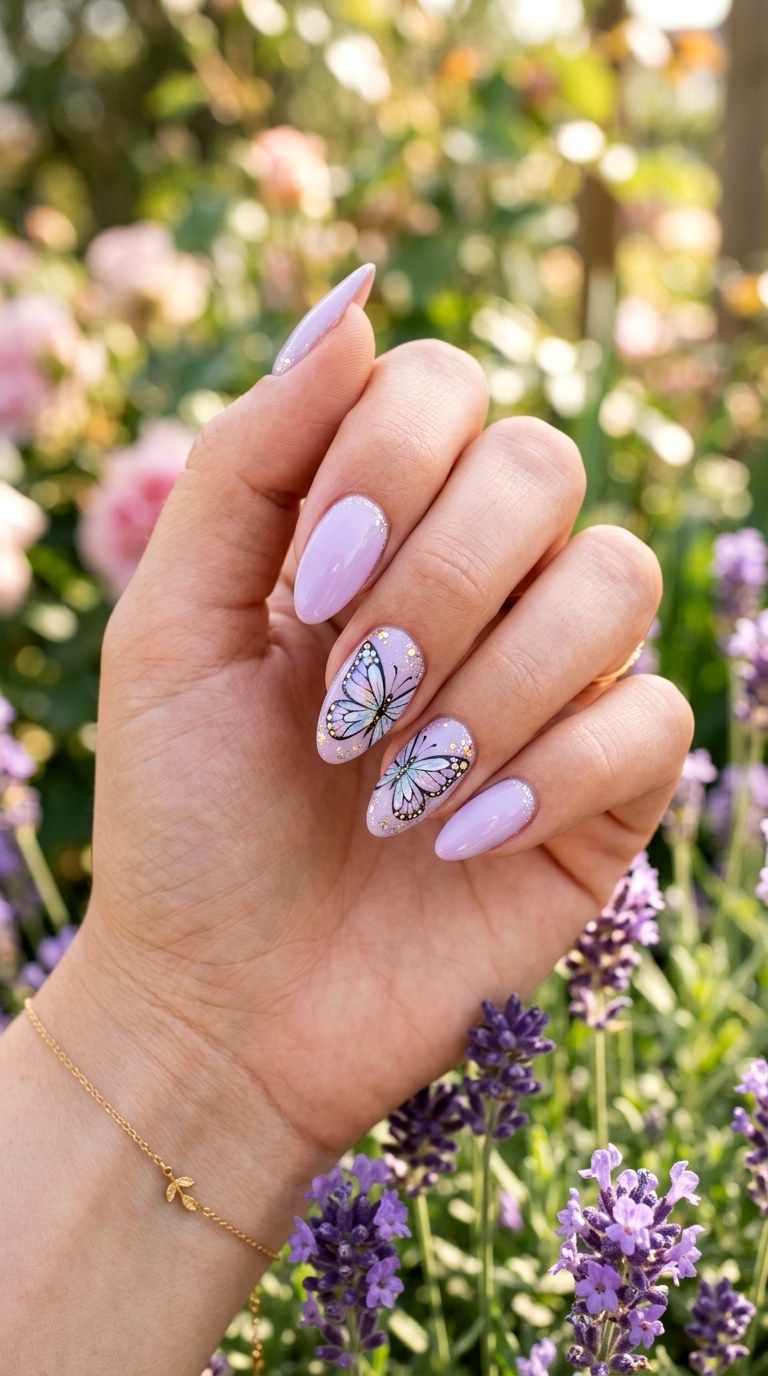 Butterfly Accent Nails - 22 Cute Spring Nail Ideas for a Fresh Seasonal Manicure