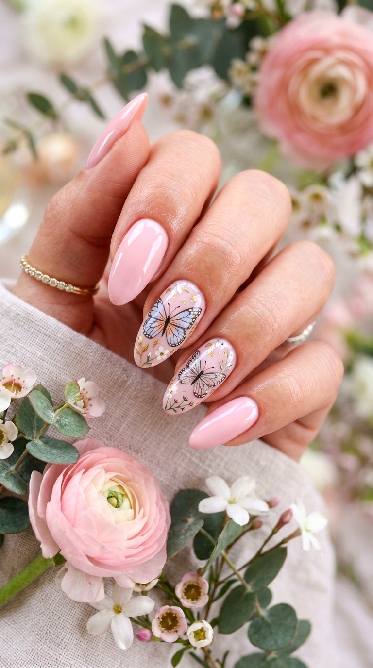 Butterfly Accent Nails - 25 Fresh Spring Nail Colors & Designs You’ll See Everywhere in 2026