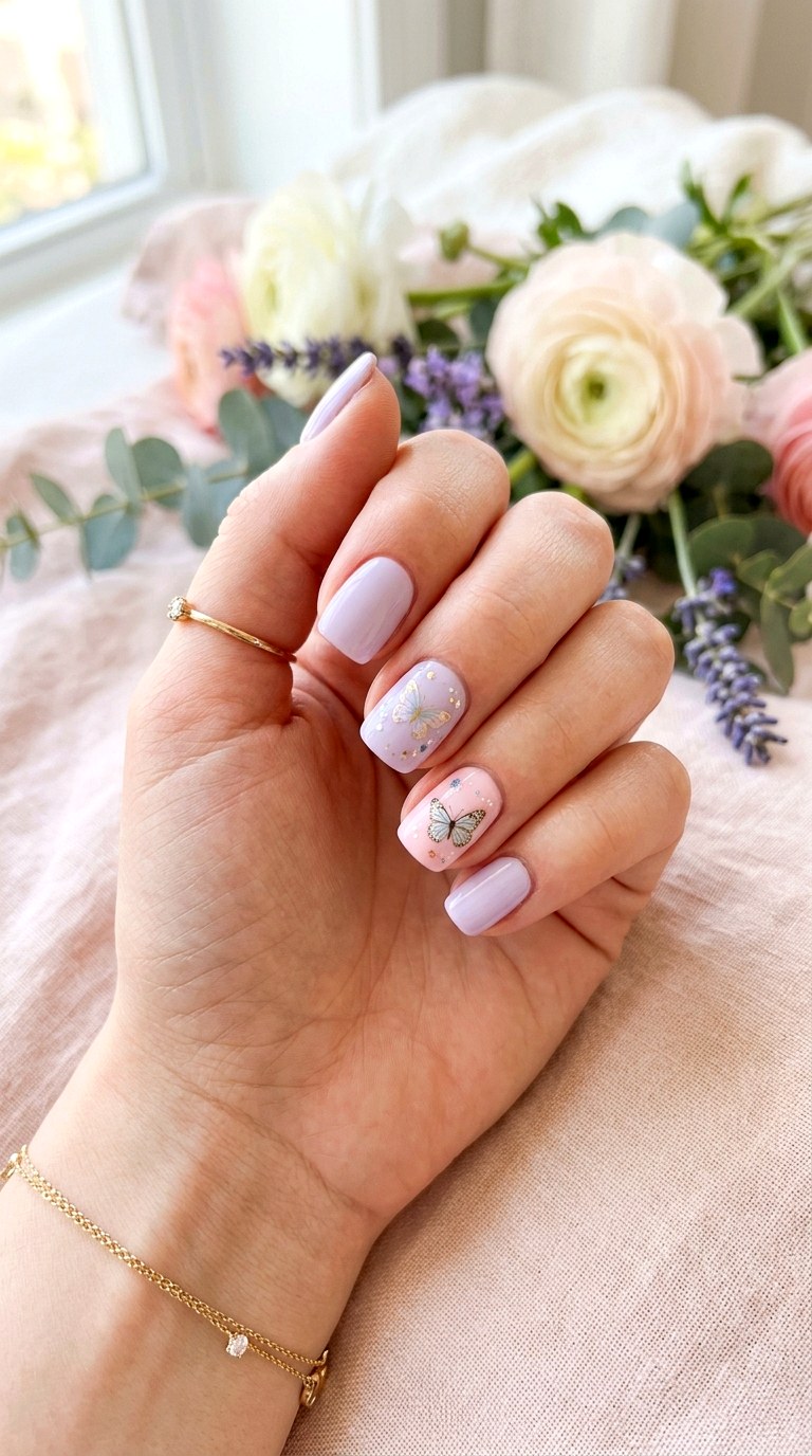 Butterfly Accent Nails - 28 Short Spring Nail Designs That Are Cute and Practical