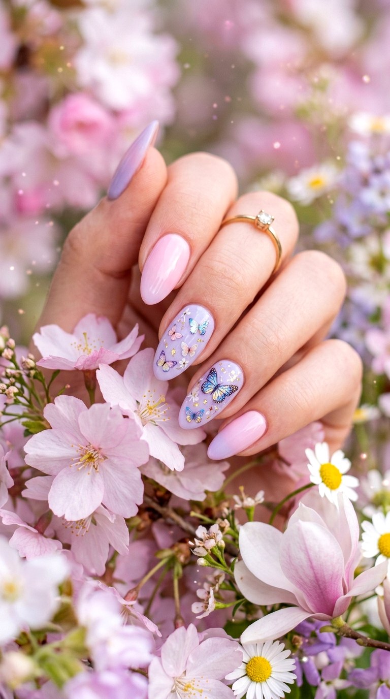 Butterfly Accent Nails - 20 Trendy Spring Nail Art Ideas You Need to Try This Year