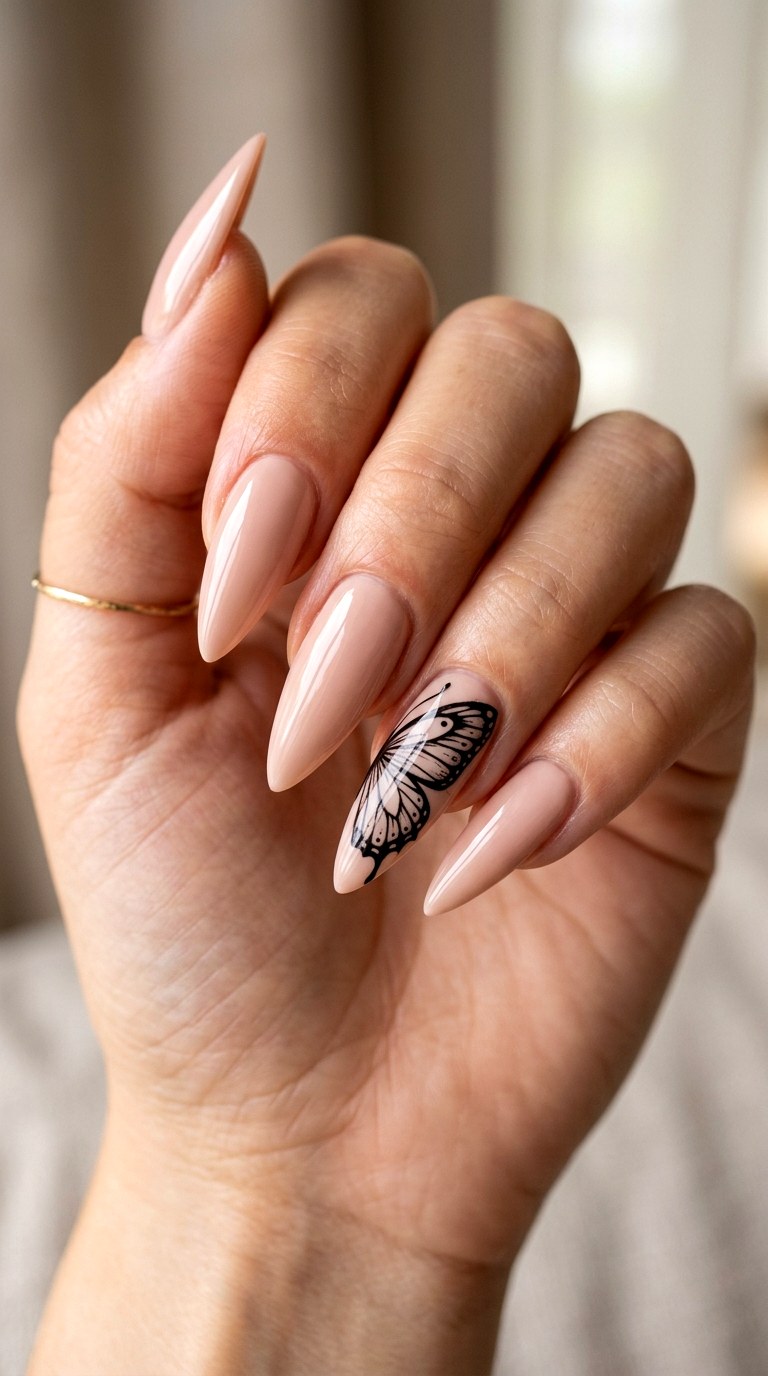 Butterfly Wing Accent - 25 Sleek Spring Stiletto Nails