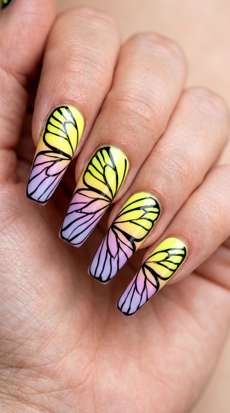 Butterfly Wing Neon Pastel Ombre - 30 pastel spring ombre nails