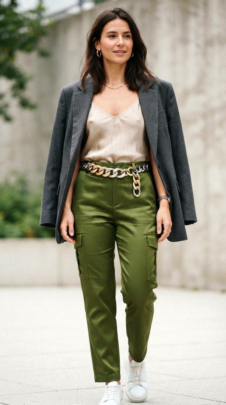 Camisole and Statement Belts - 28 cargo pants outfits women