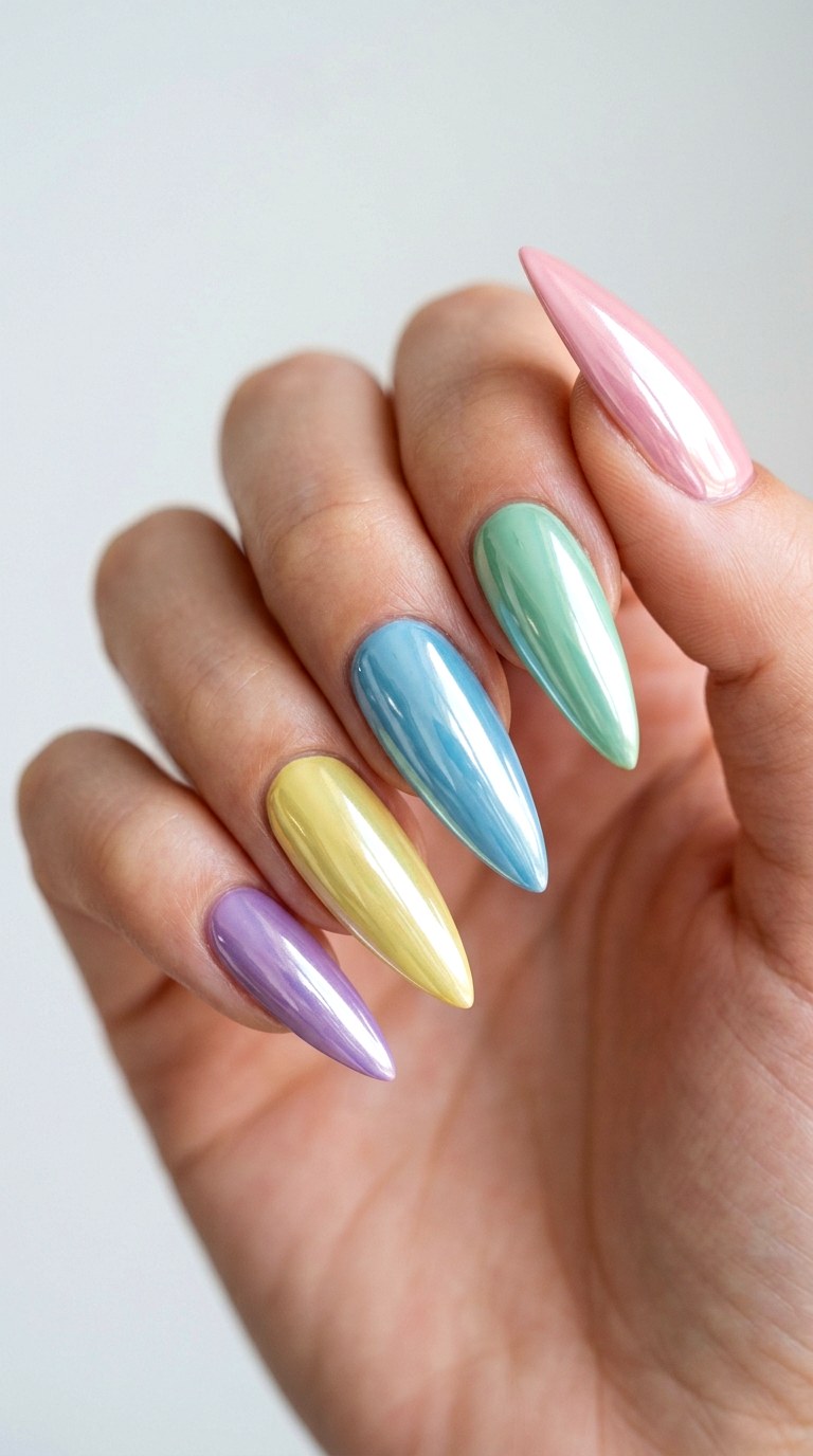 Candy Chrome Pastel Mix - 21 Chrome Spring Stiletto Nails