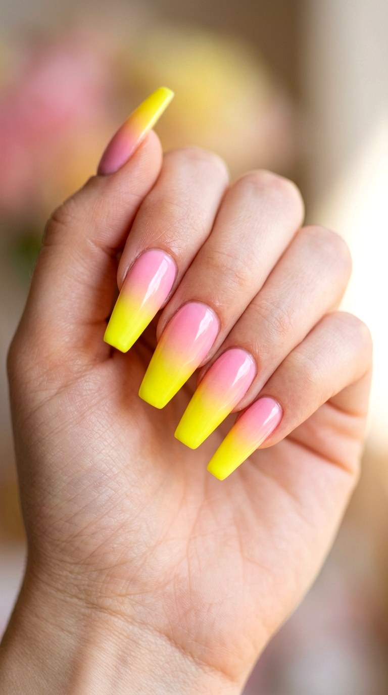 Candy Floss Pink to Electric Lemon - 29 Pastel Spring Ombre Nails