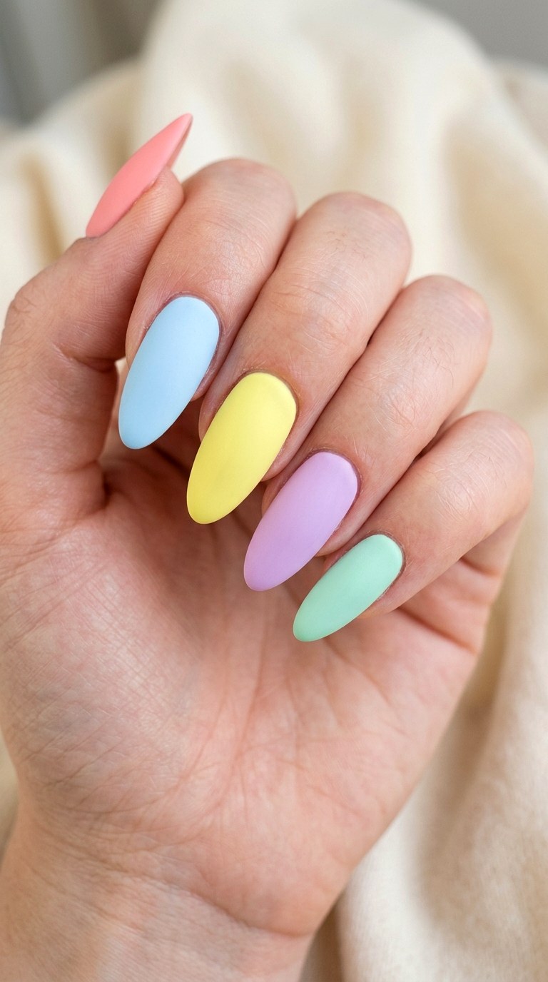 Candy Pastel Color Blocking - 26 Matte Spring Acrylic Nails