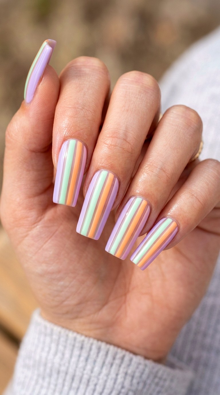 Candy Stripe Sweetness - 25 Spring Break Multicolor Acrylic Nails