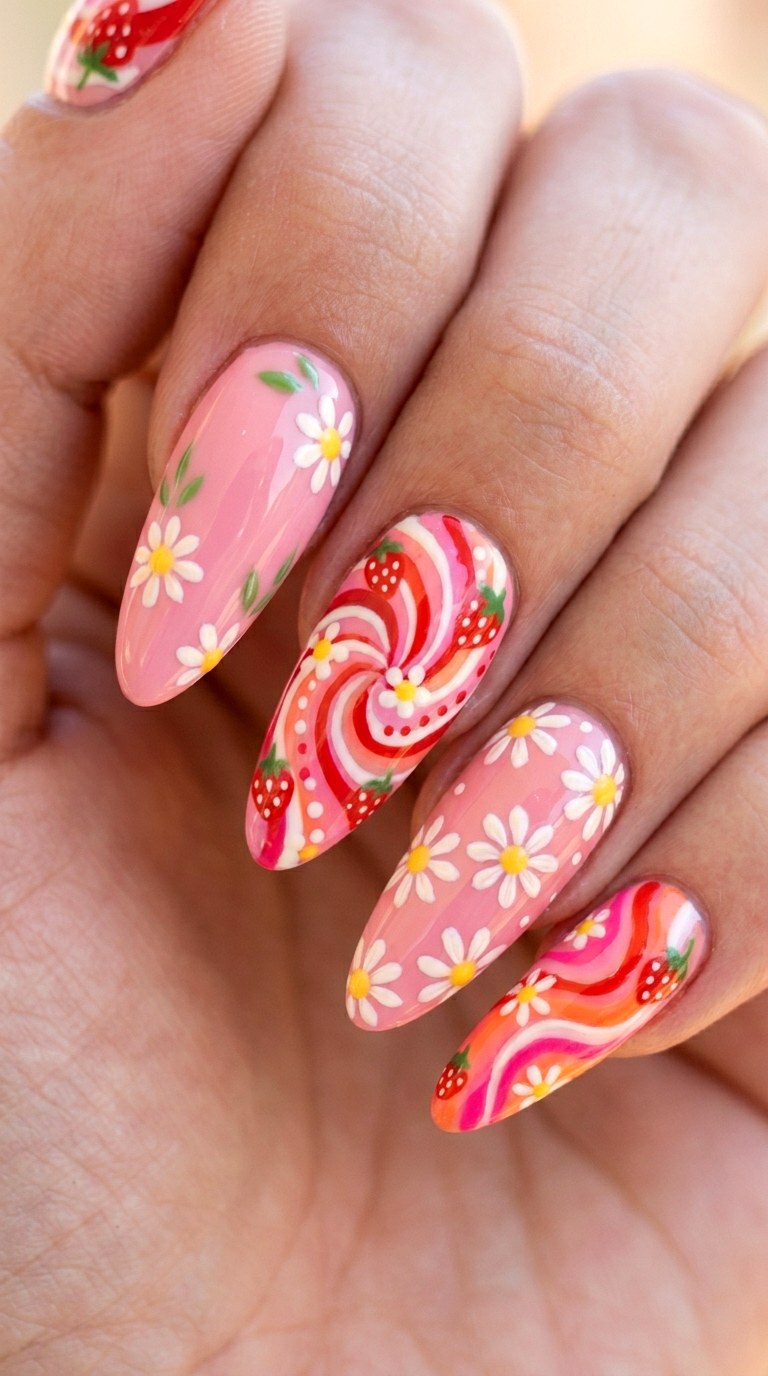 Candy Swirl Florals Mix and Match - 26 Early Spring Multicolor Acrylic Nails