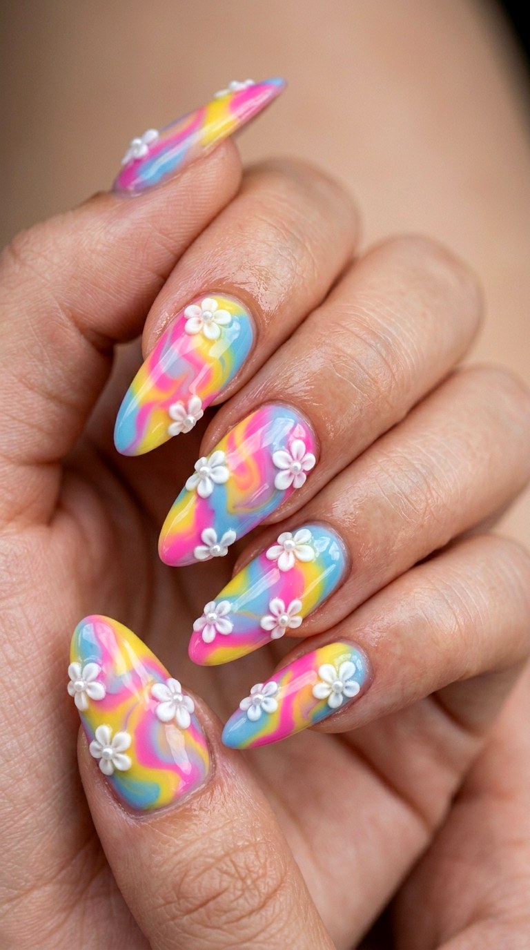 Candy Swirl Florals - 27 Charming Spring Acrylic Nails
