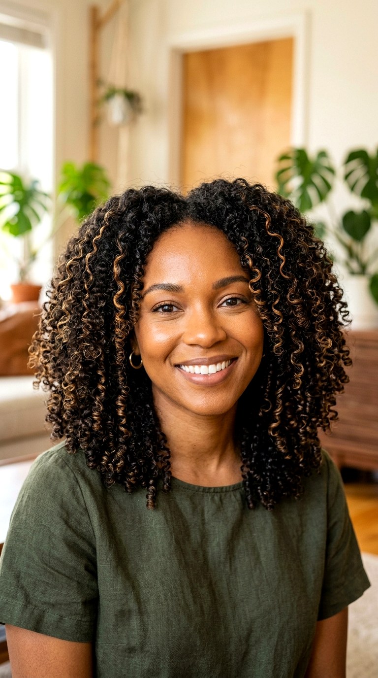 Caramel Ribbon Highlights on A Coils - 24 hair color for brown skin