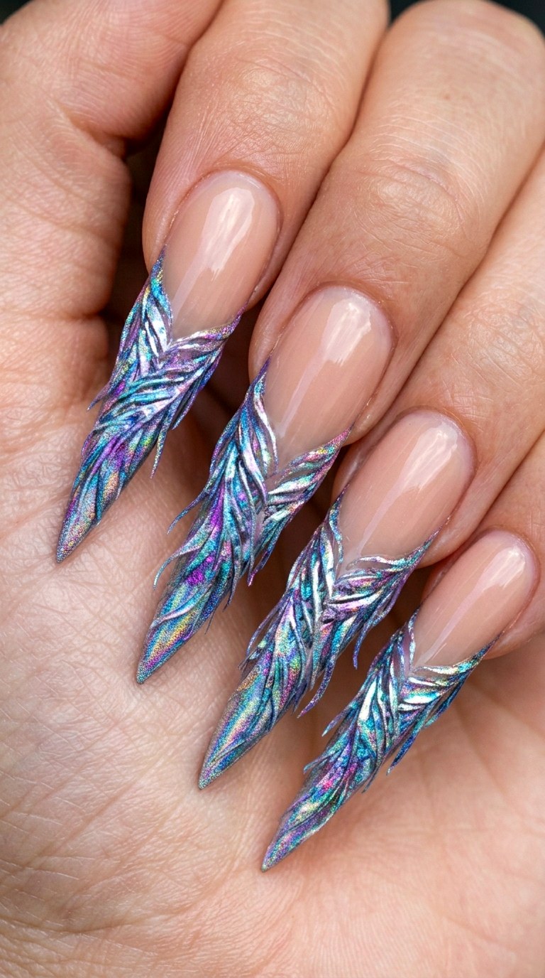 Carnival Feather Tips - 21 Edgy Spring Stiletto Nails