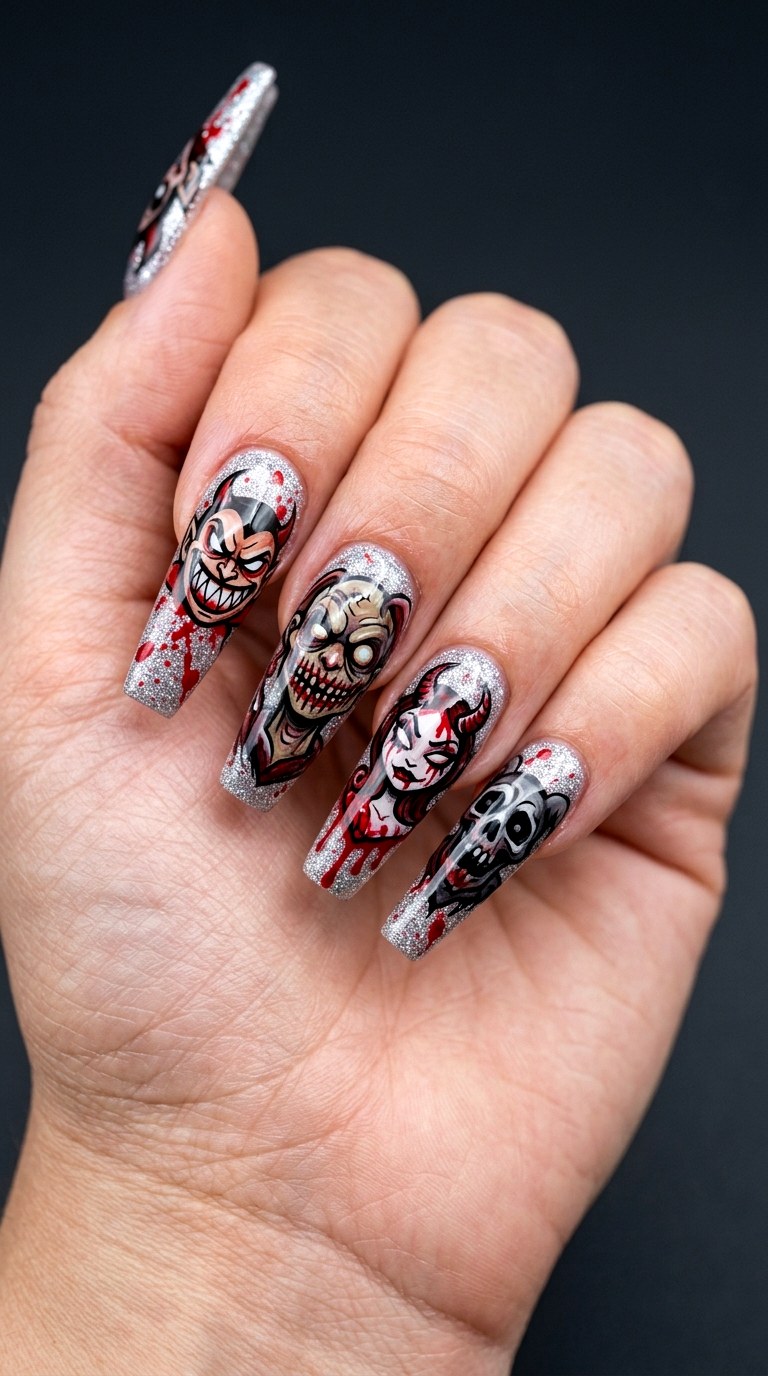 Cartoon Horror Dark Pop Fusion - 29 Artsy Spring Colorful Junk Nails