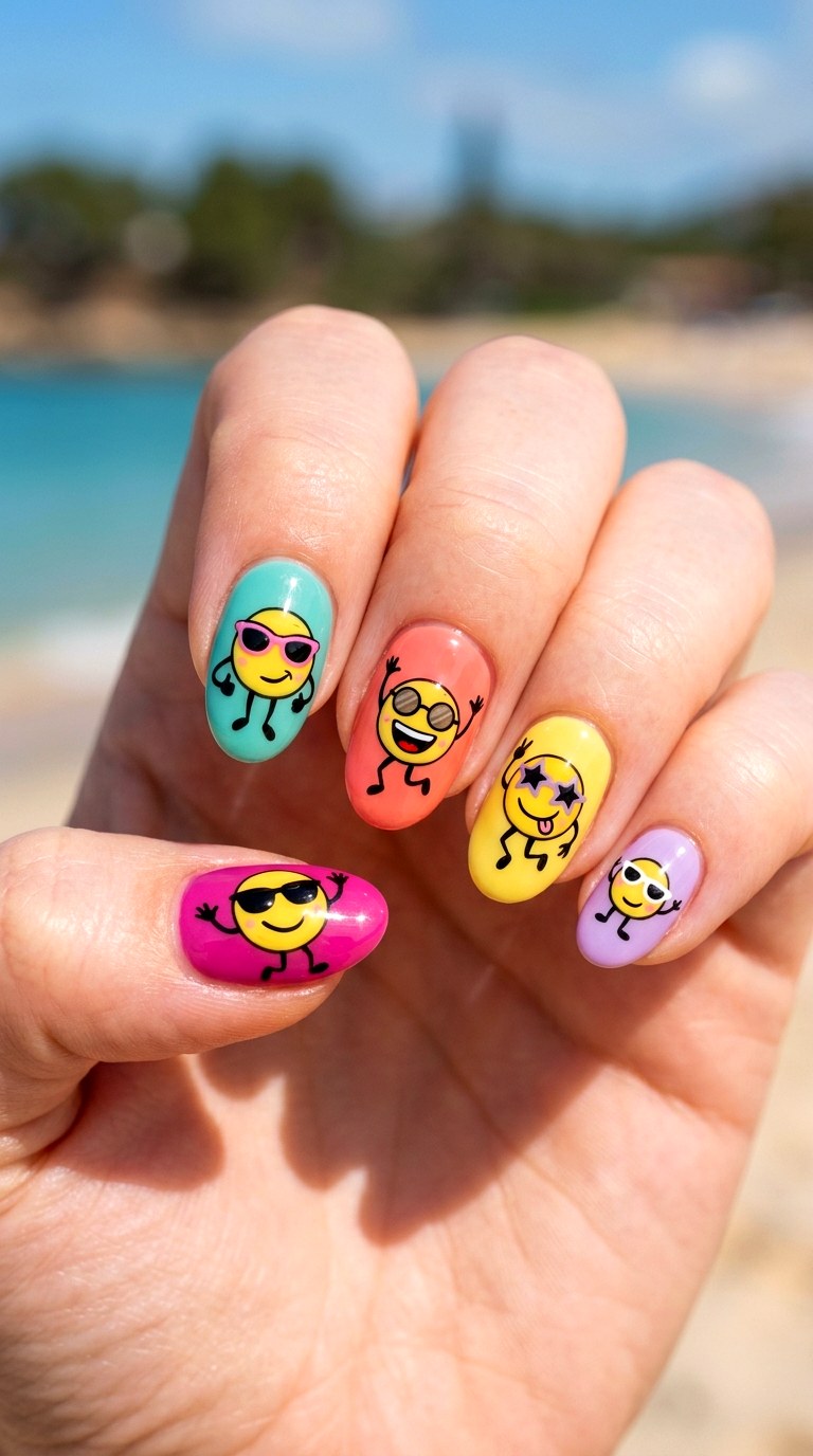 Cartoon Smiley Character Nails - 20 Summer Smiley Face Cartoon Nails Ideas
