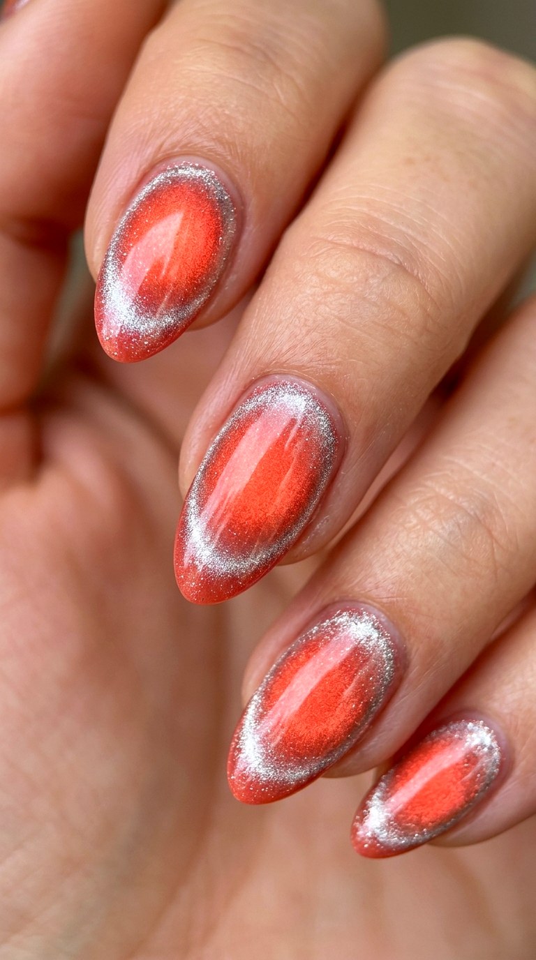 Cat Eye Glazed Coral - 23 Bright Spring Multicolor Nails