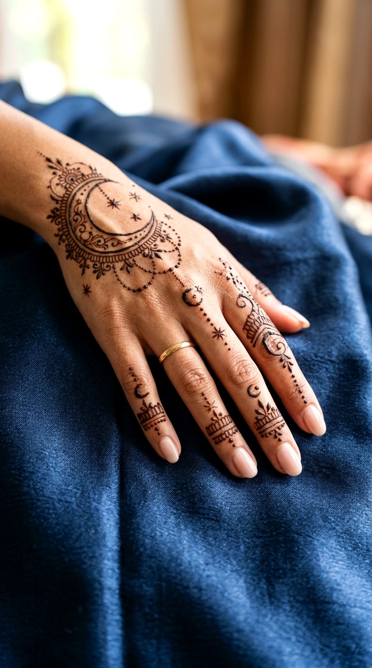 Celestial Crescent Moons - 22 henna inspo