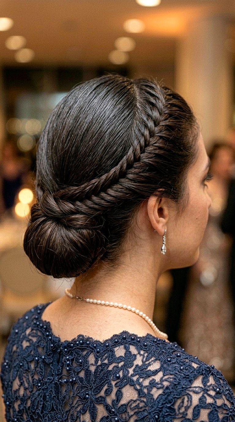Center Parted Fishtail Low Bun - 21 hairstyle braids