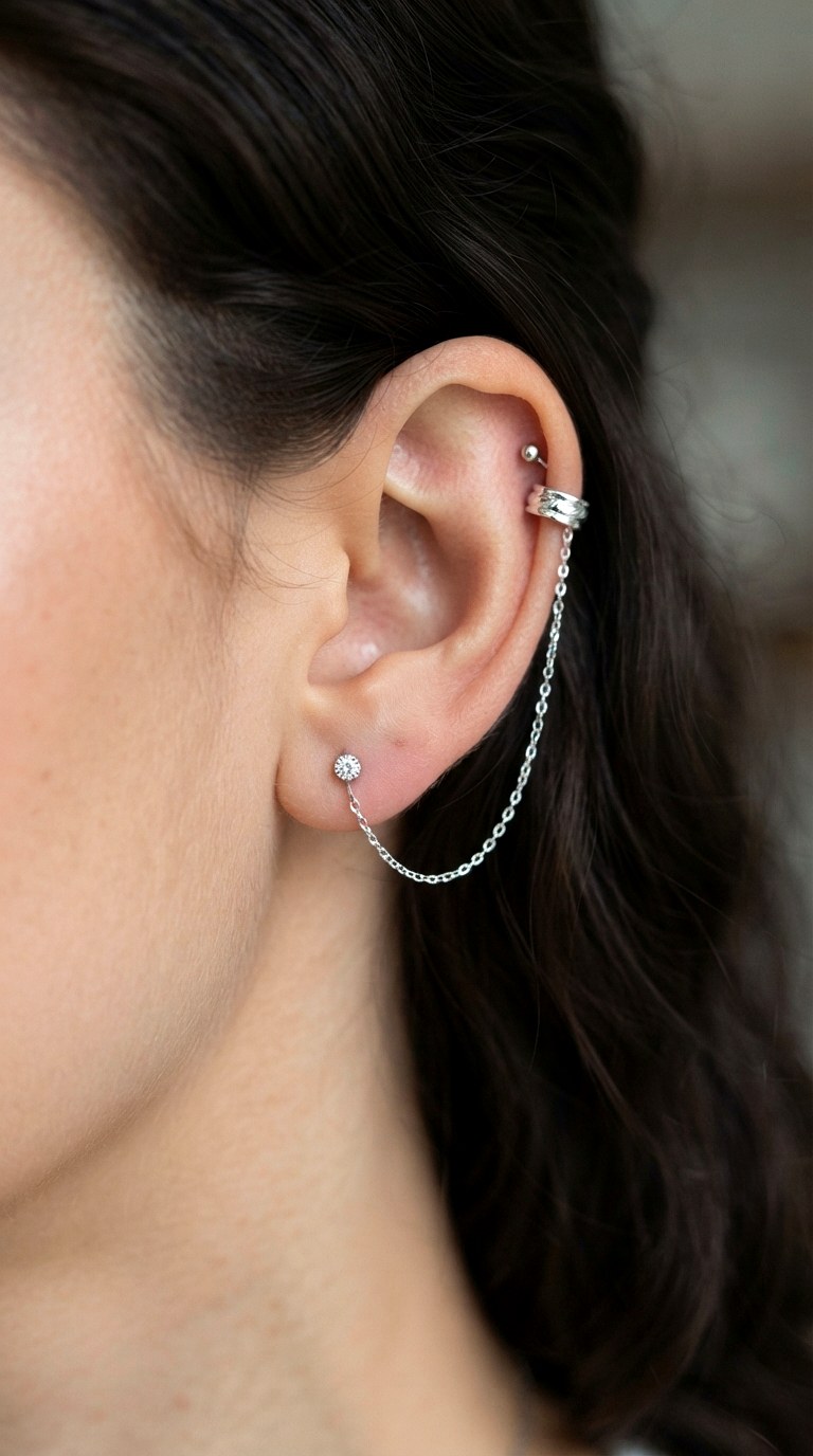 Chain Link Connector Flow - 23 earring stacks silver