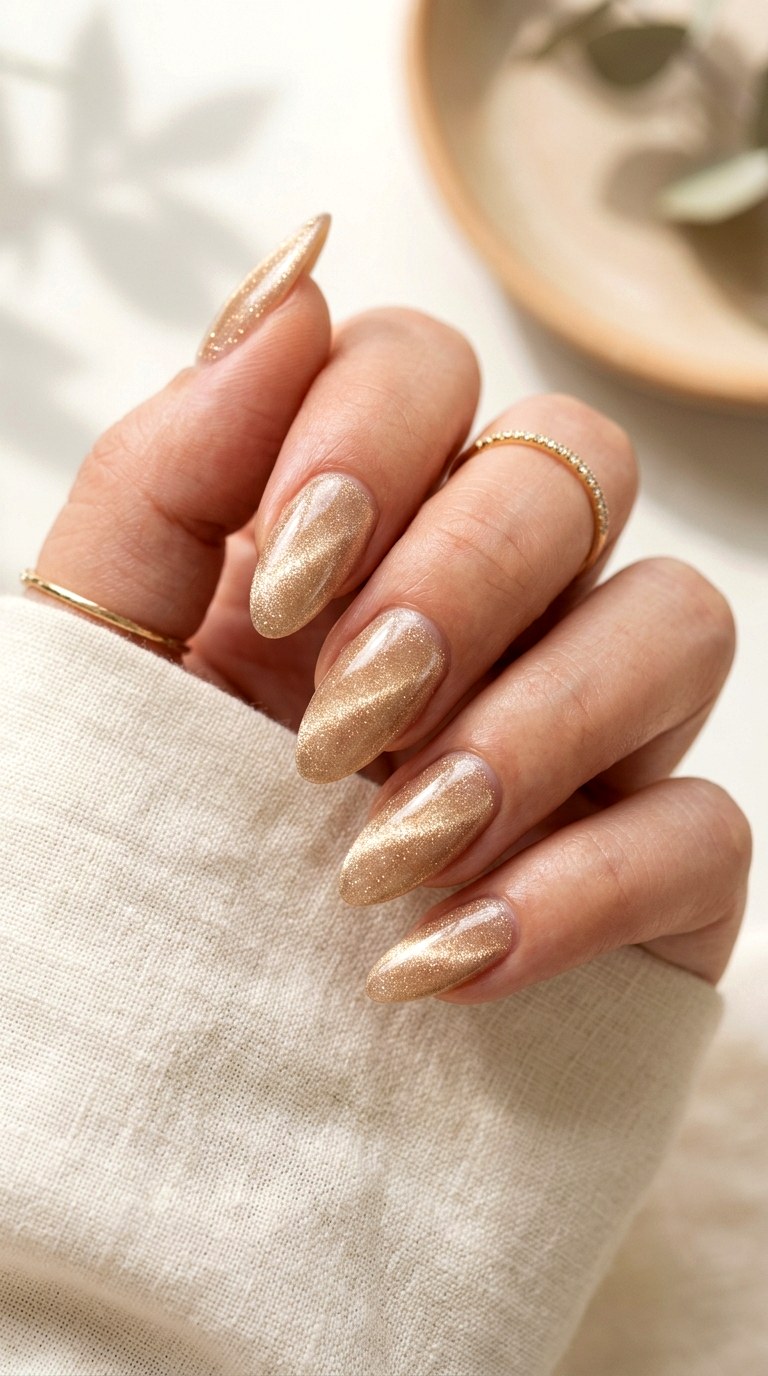 Champagne Gold Cat Eye Nails - 20 Summer Soft Gold Cat Eye Nails Ideas