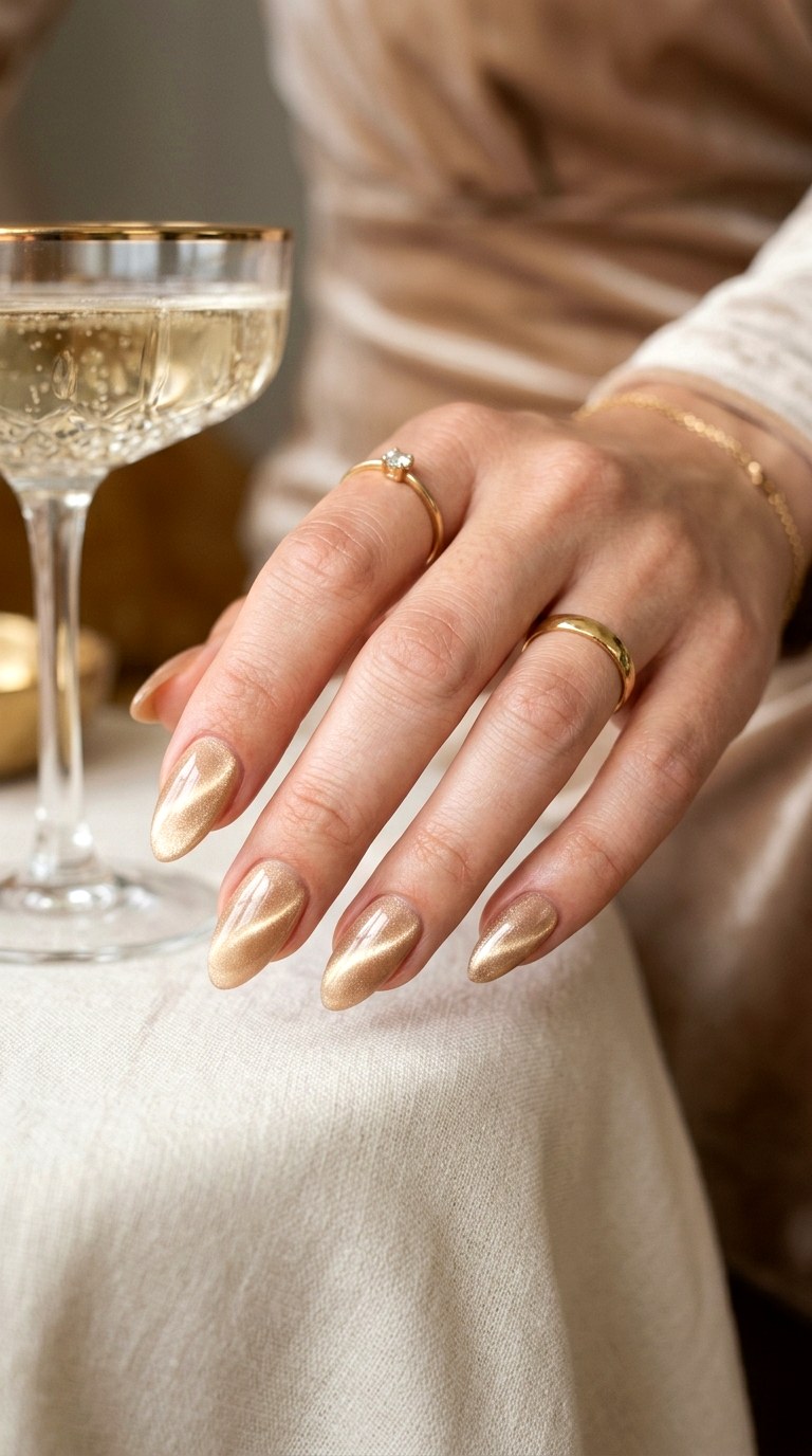Champagne Gold Cat Eye Nails - 20 Spring Soft Gold Cat Eye Nails Ideas