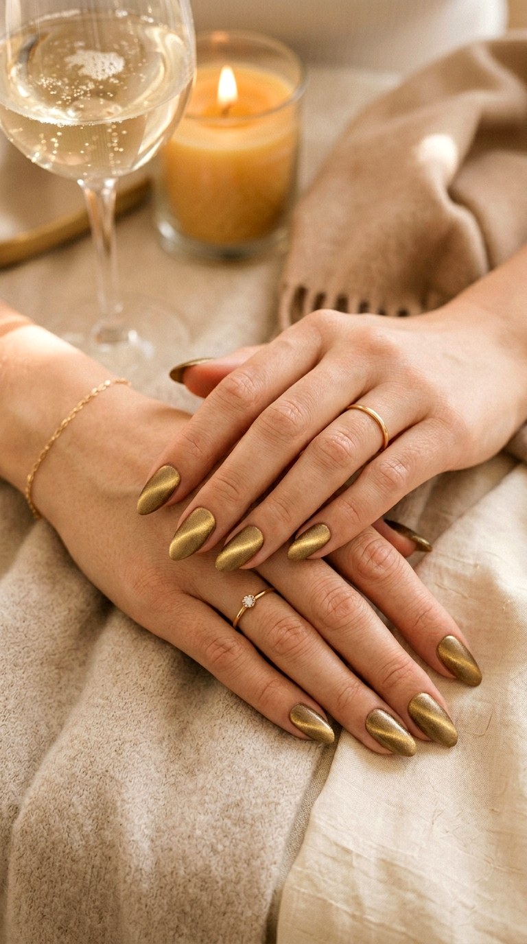 Champagne Matte Cat Eye Nails - 20 Spring Minimal Matte Cat Eye Nails Ideas
