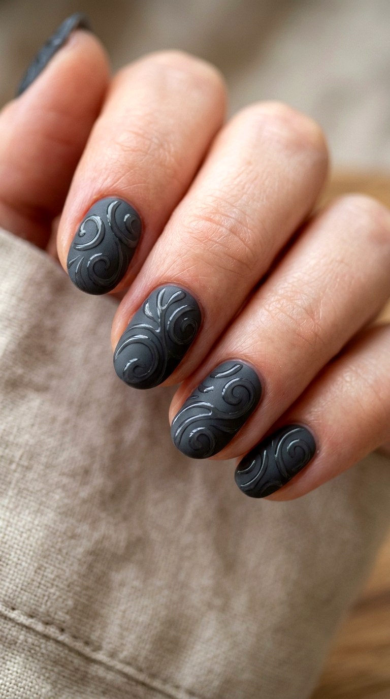 Charcoal and Soft Gloss Swirl - 25 Simple Spring Two Colored Nails