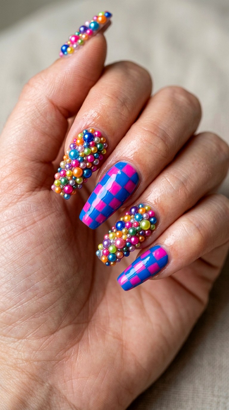 Checkered Chaos Fusion - 27 Festival Spring Colorful Junk Nails