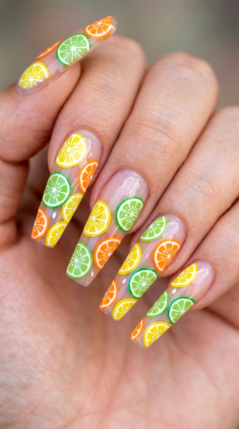 Cheerful Citrus Slices Pop Art - 26 Early Spring Multicolor Acrylic Nails