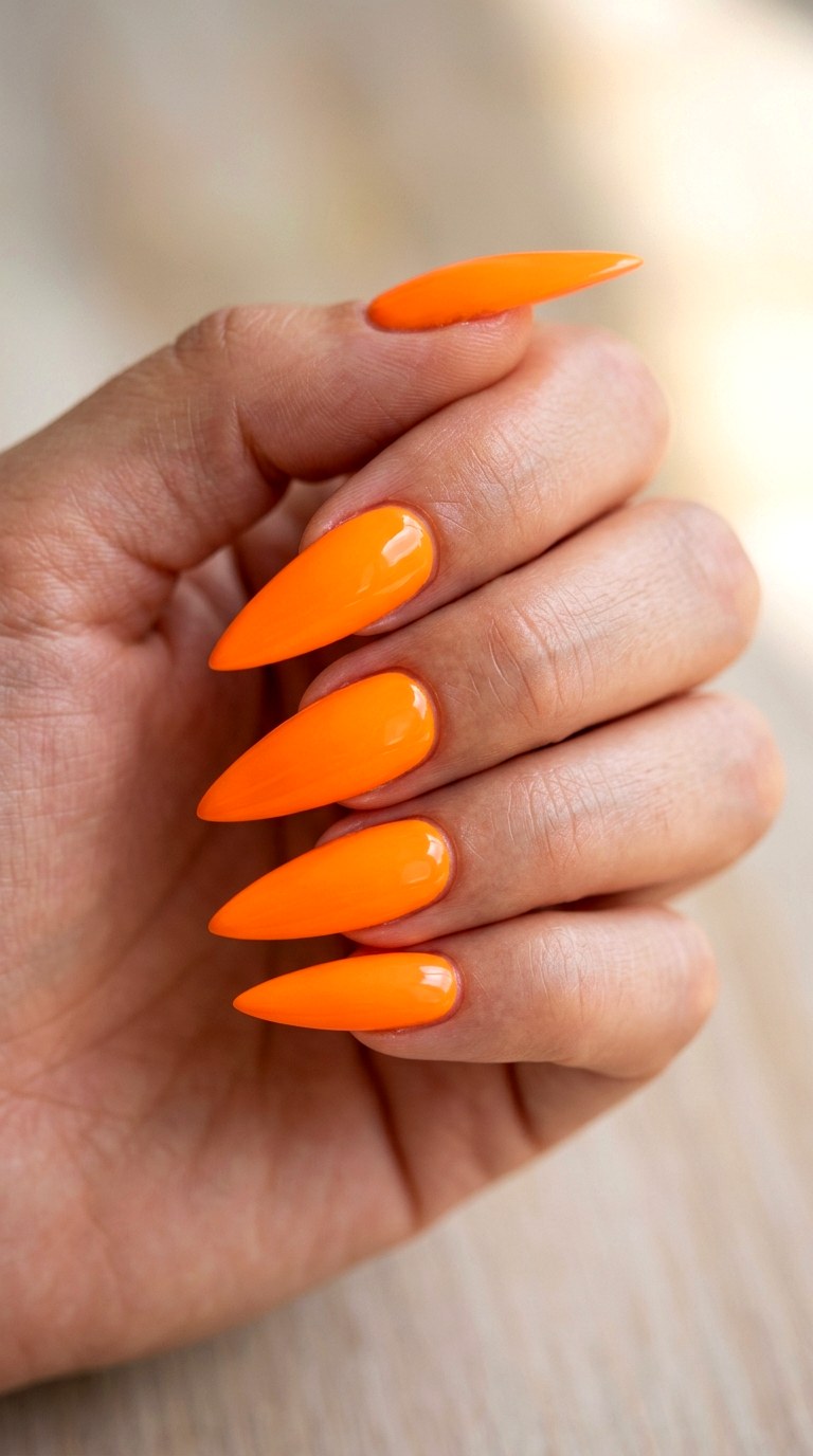 Cheerful Tangerine - 25 Sleek Spring Stiletto Nails