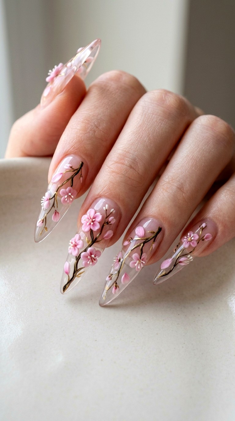 Cherry Blossom D Art - 30 High-Fashion Spring Stiletto Nails