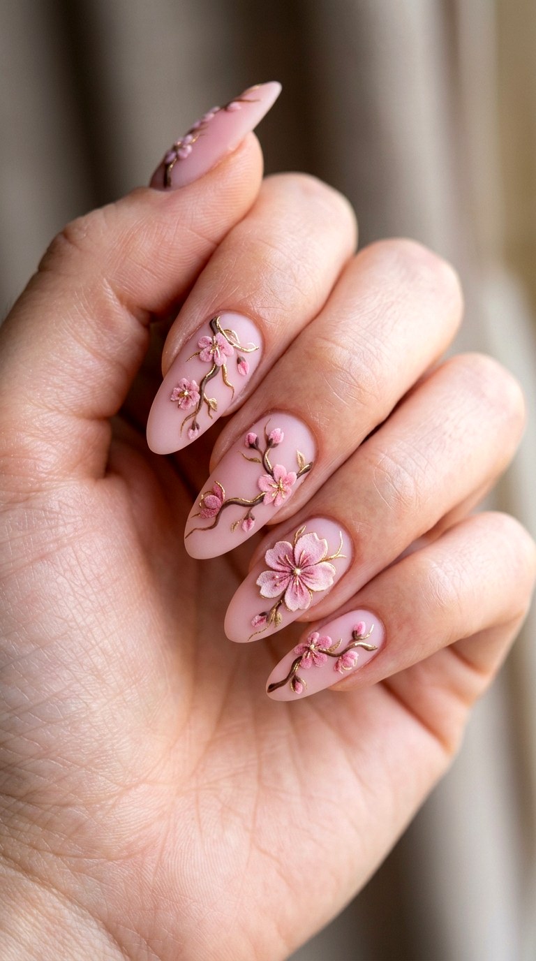 Cherry Blossom Matte Sculpt - 26 Matte Spring Acrylic Nails
