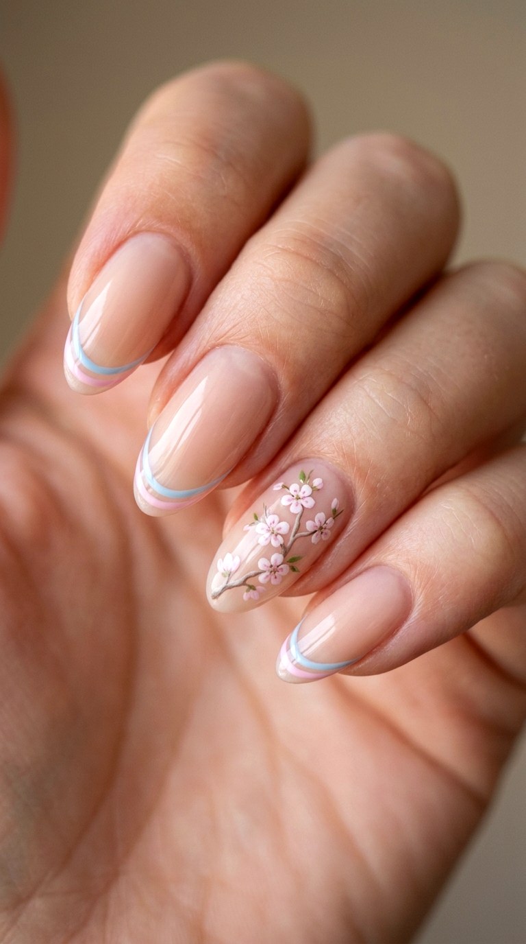 Cherry Blossom Micro French - 23 Pastel Spring Multicolor Nails