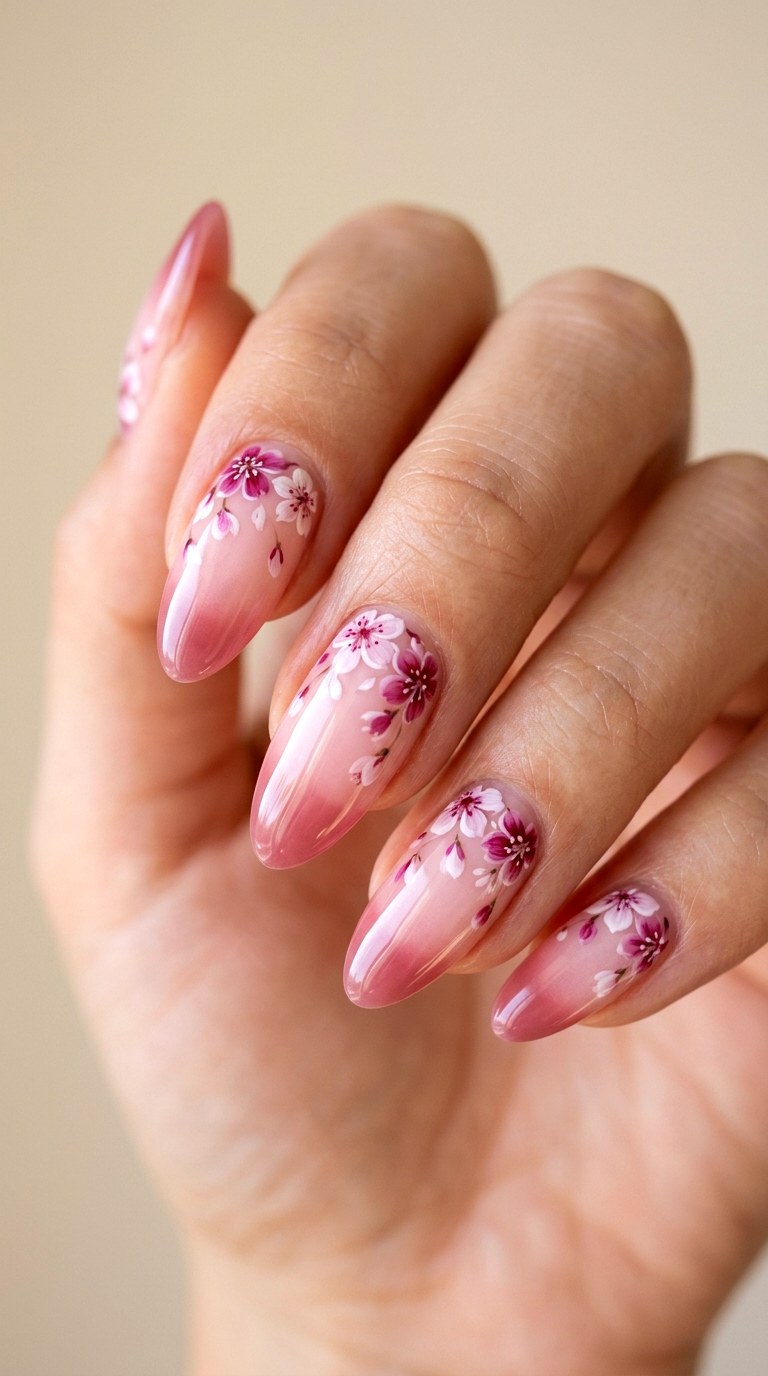 Cherry Blossom Petal Fade - 30 Dreamy Spring Ombre Nails