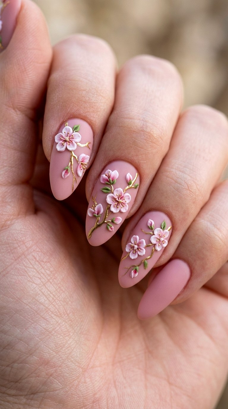 Cherry Blossom Sculpted Art - 21 Classic Spring Acrylic Nails