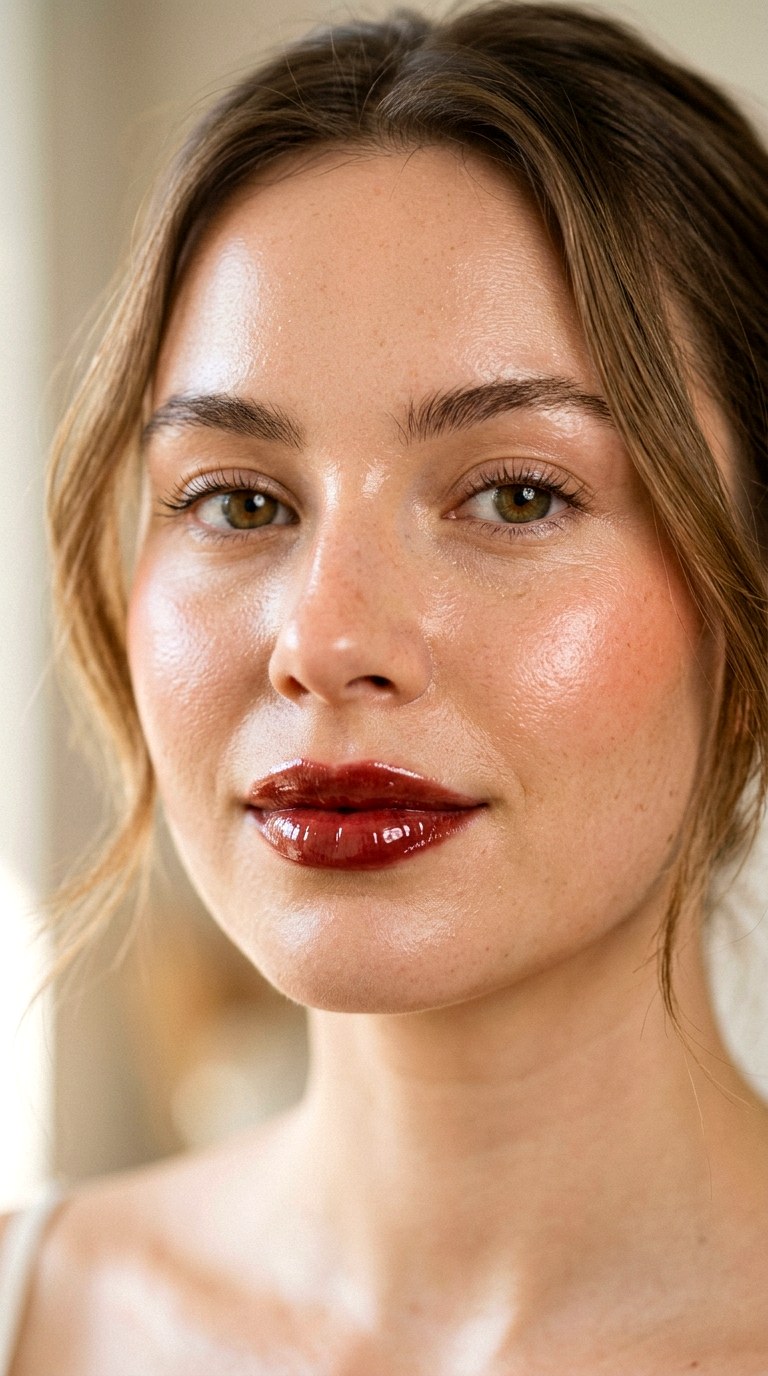 Cherry Cola Soft Gloss Lips with Dewy Skin - 21 Cherry Cola Spring Makeup