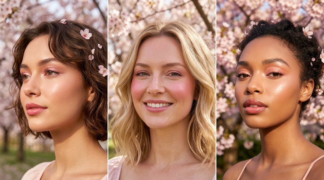 Cherry Blossom Glow Makeup Collage