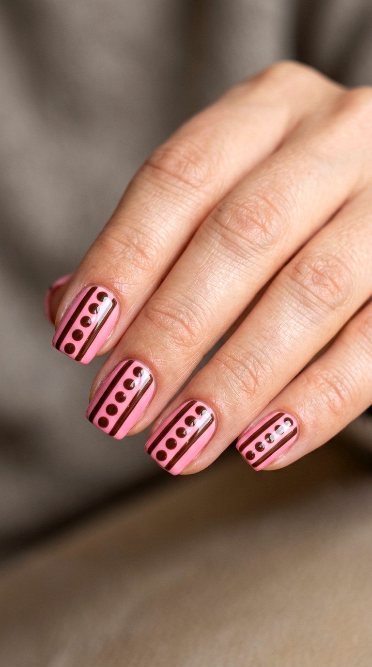Chocolate Brown and Candy Pink Retro Mod - 20 Abstract Spring Two Colored Nails