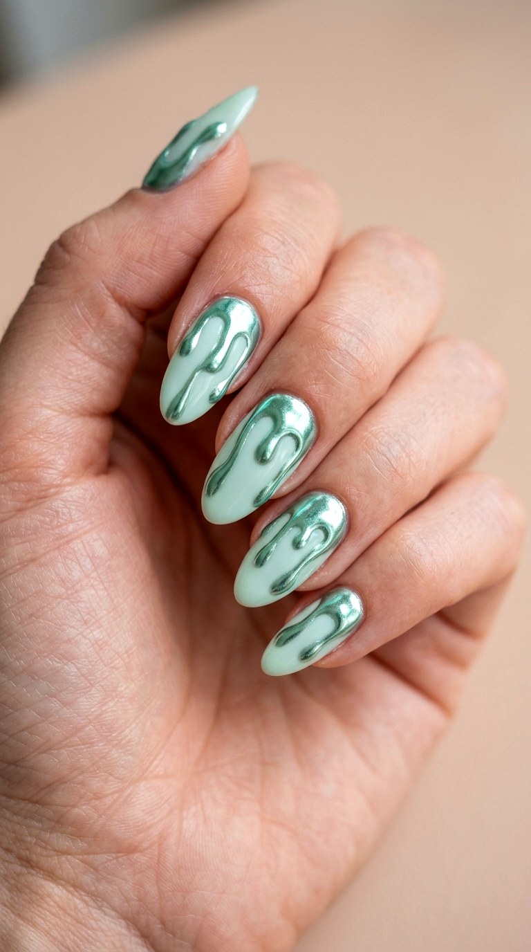Chrome Drip Accents - 22 Funky Spring Colorful Junk Nails