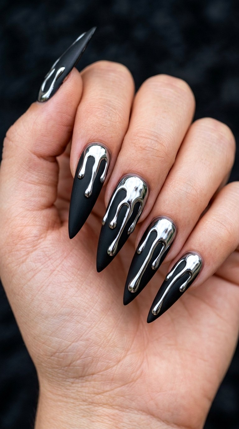 Chrome Molten Metal Drips - 29 Beach Summer Acrylic Nails