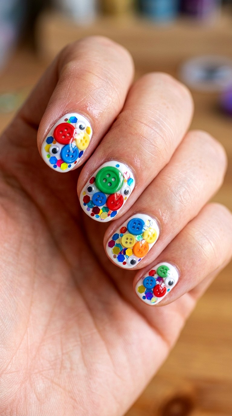 Chunky Glitter Button Art - 29 Maximalist Spring Colorful Junk Nails