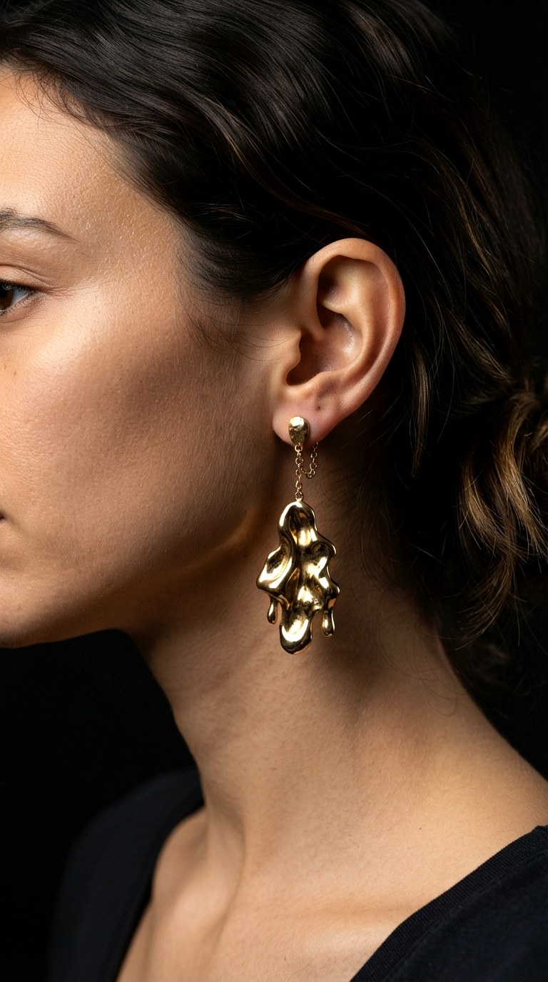 Chunky Molten Blob Forms - 22 gold dangle earrings