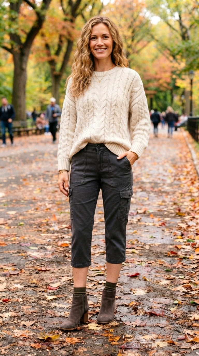 Chunky Oversized Knit Transition With Cargo Capri - 27 cargo capris outfit